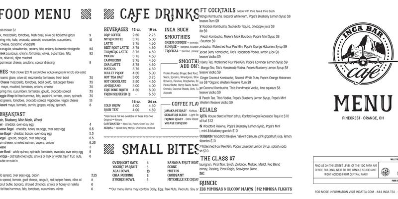 Inca Tea Cafe CLE Concourse B Menu