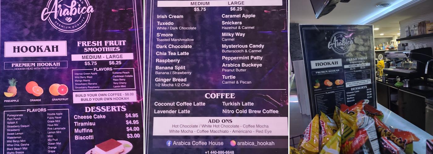 Arabica Coffeehouse and Hookah Bar Menu