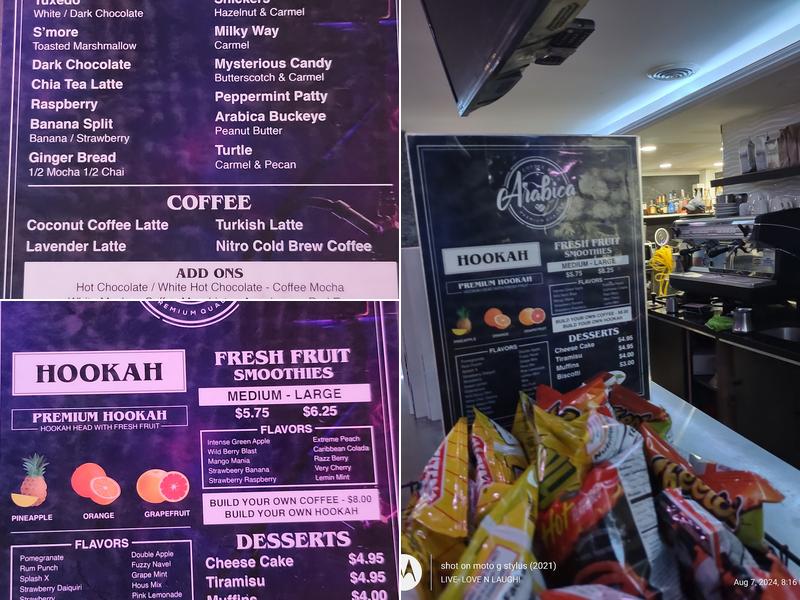 Arabica Coffeehouse and Hookah Bar Menu