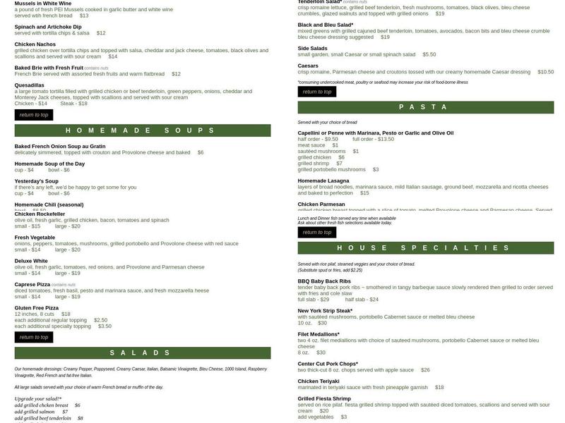 Courtyard Cafe Menu