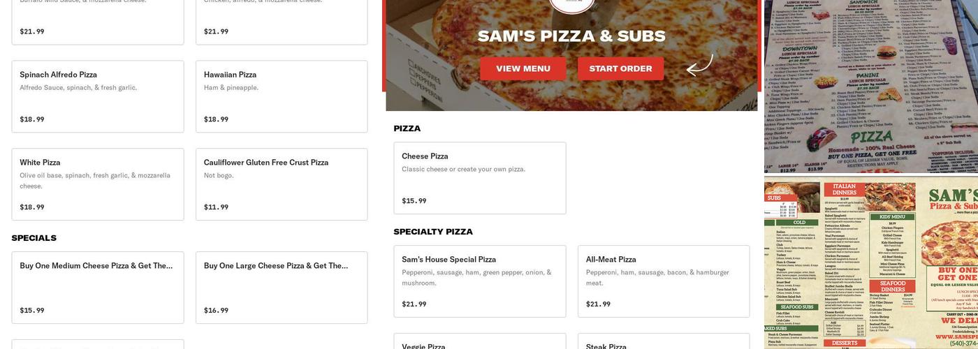 Sam's Pizza & Subs Menu