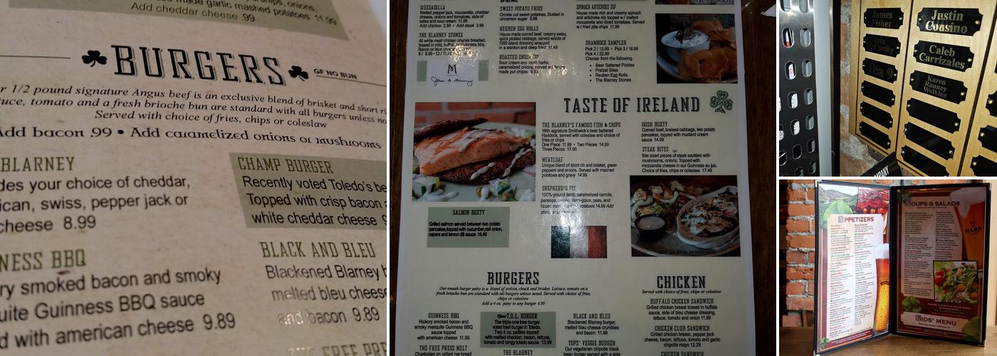 The Blarney Irish Pub Menu