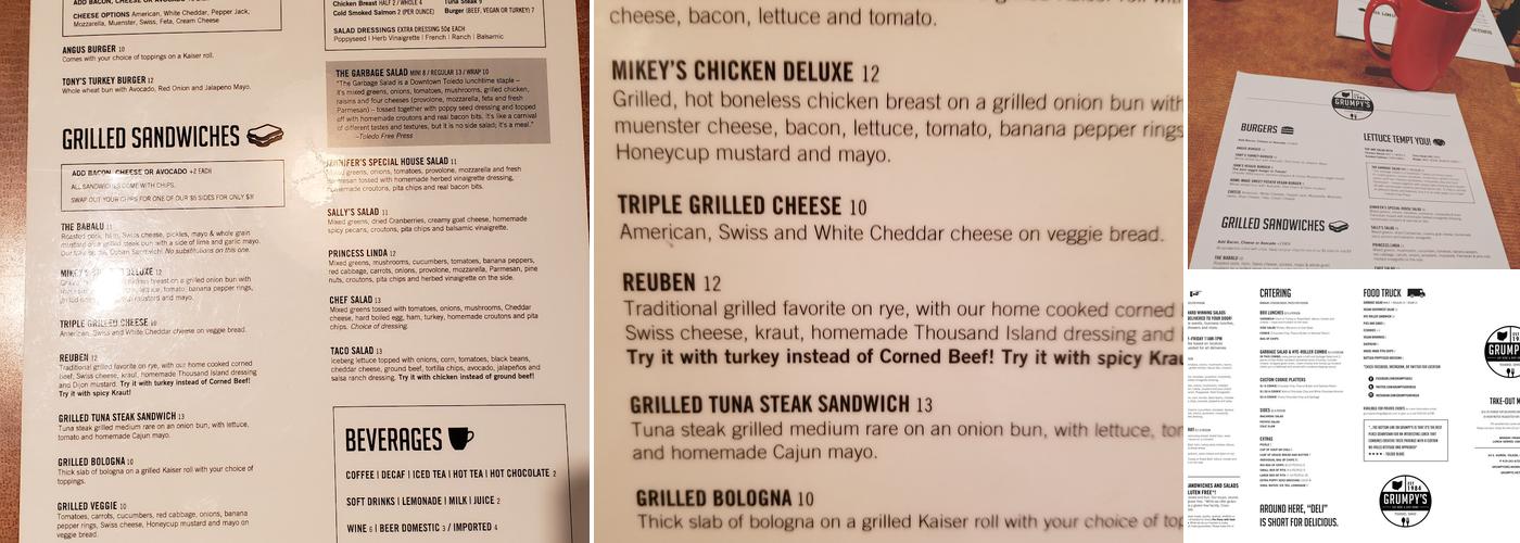 Grumpy's Toledo Menu