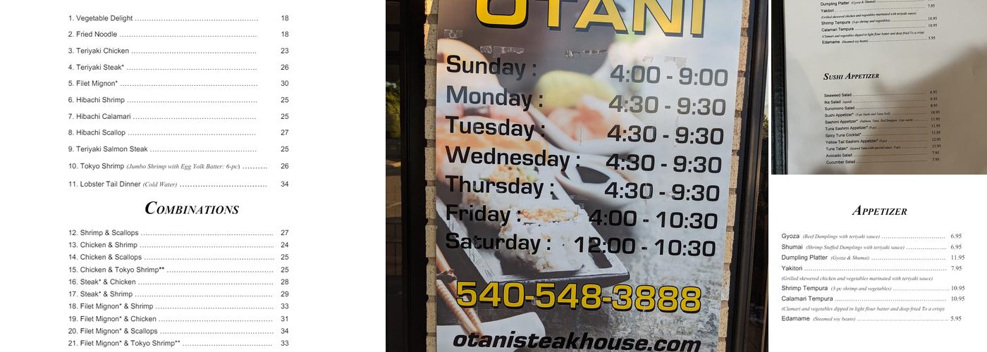 Otani Japanese Steak and Seafood House Menu