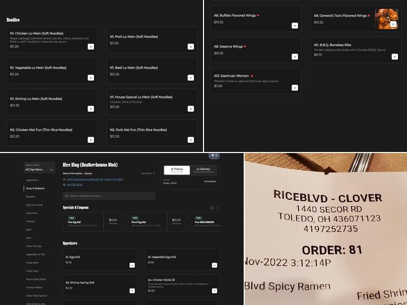 Rice King Menu