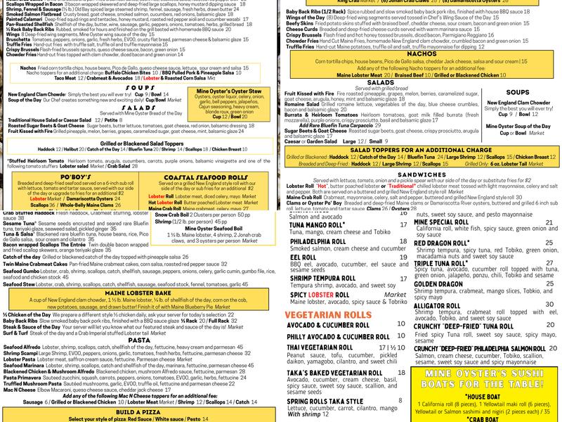 Mine Oyster Menu