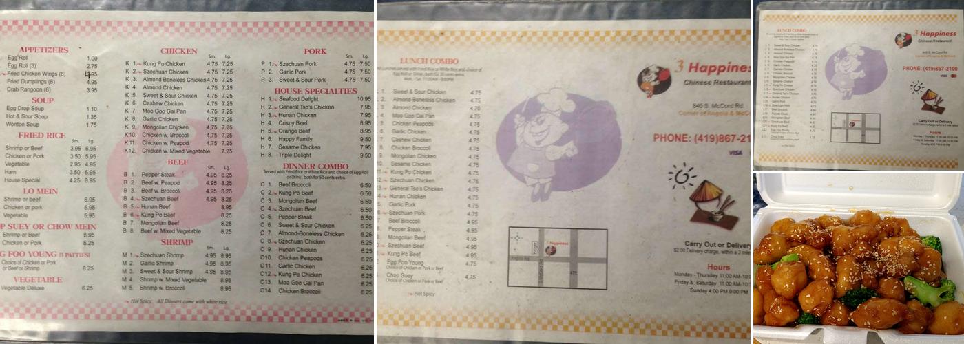 3 Happiness Menu