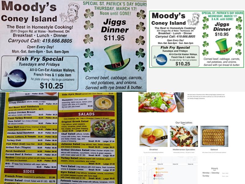 Moody's Coney Island Diner Menu