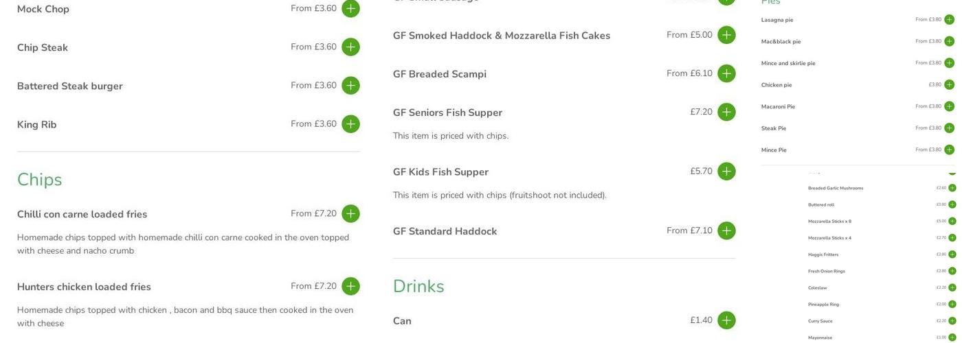 Chips on The Green Menu