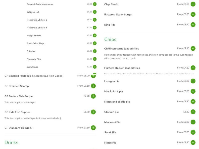 Chips on The Green Menu