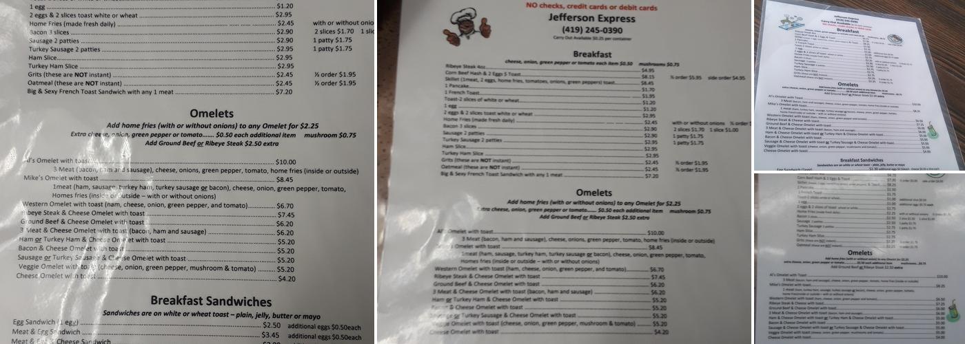 Jefferson Express Menu