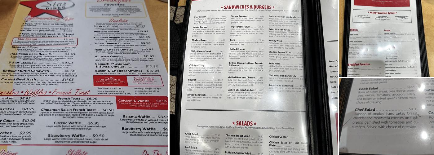 Star Diner Menu