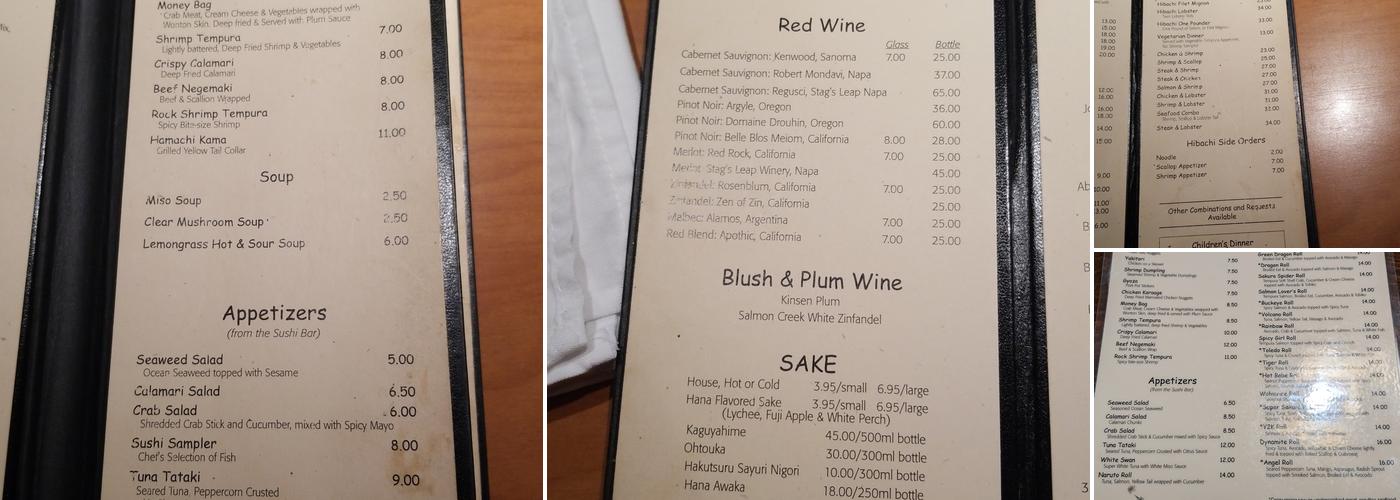 Sakura Japanese Steak House Menu