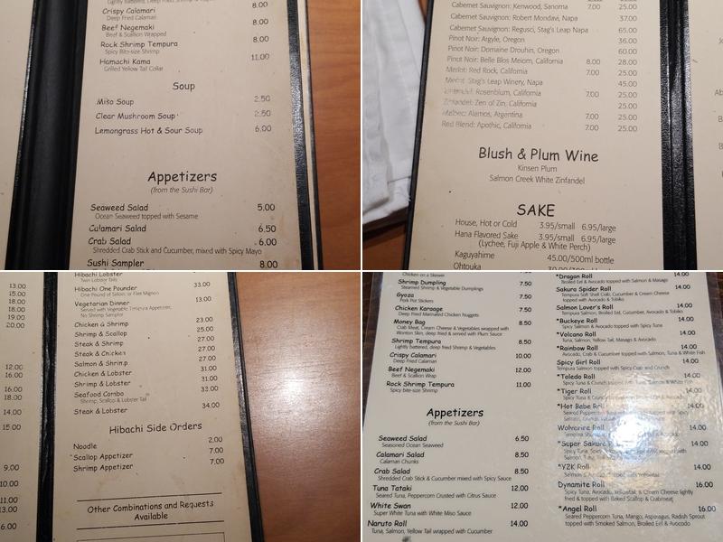 Sakura Japanese Steak House Menu