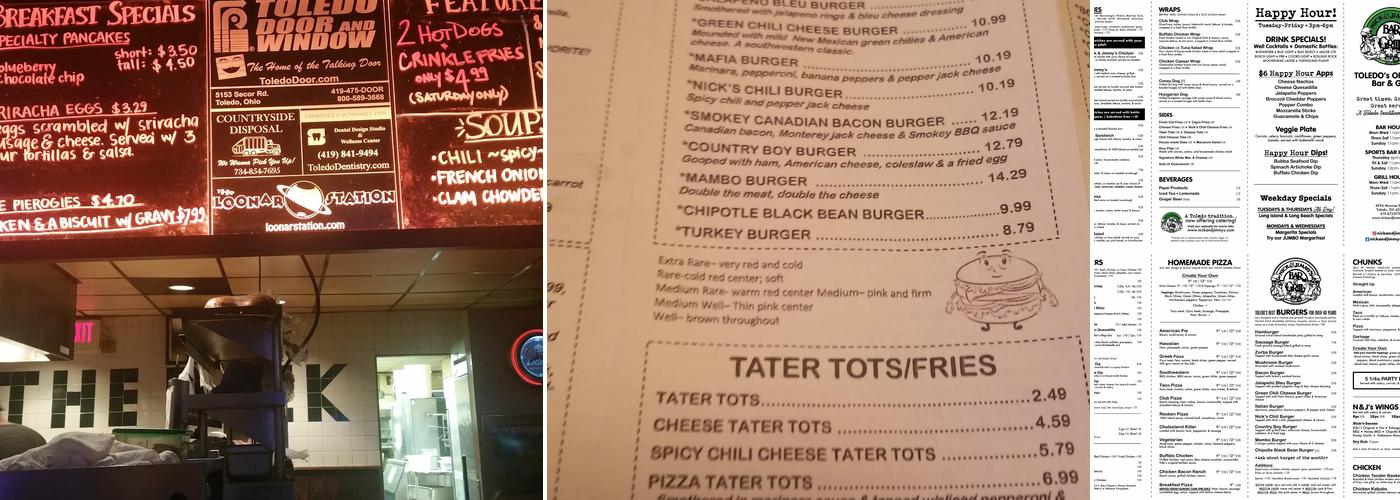 Nick & Jimmy's Bar and Grill Menu