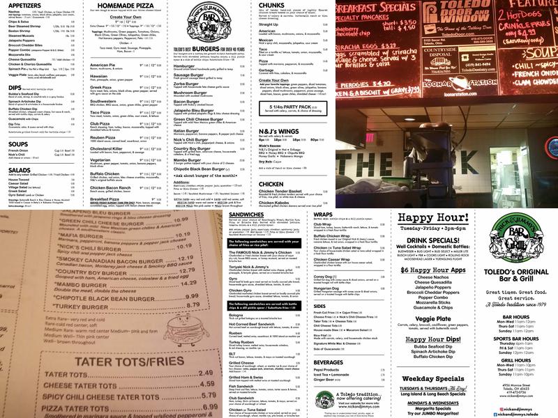 Nick & Jimmy's Bar and Grill Menu