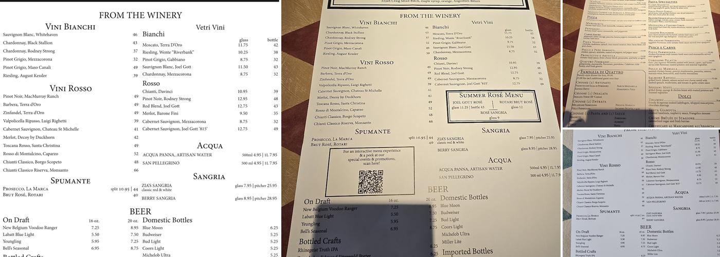 Zia's Menu