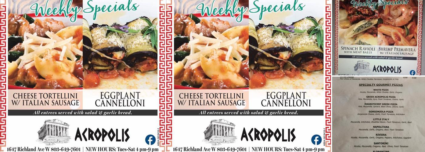 Acropolis Pizza Restaurant Menu