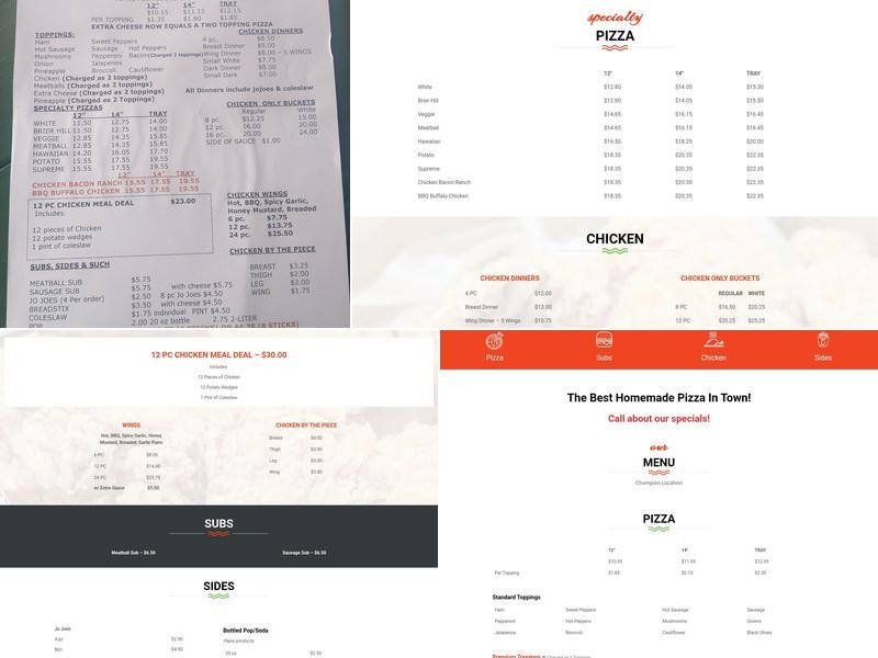 Ianazone's Pizza of Champion Menu