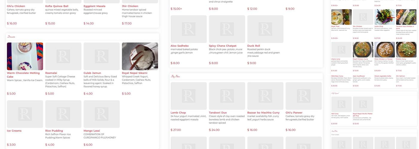 Royal Nepal Restaurant Menu