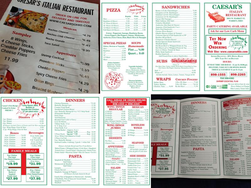 Caesar's Italian Restaurant Menu