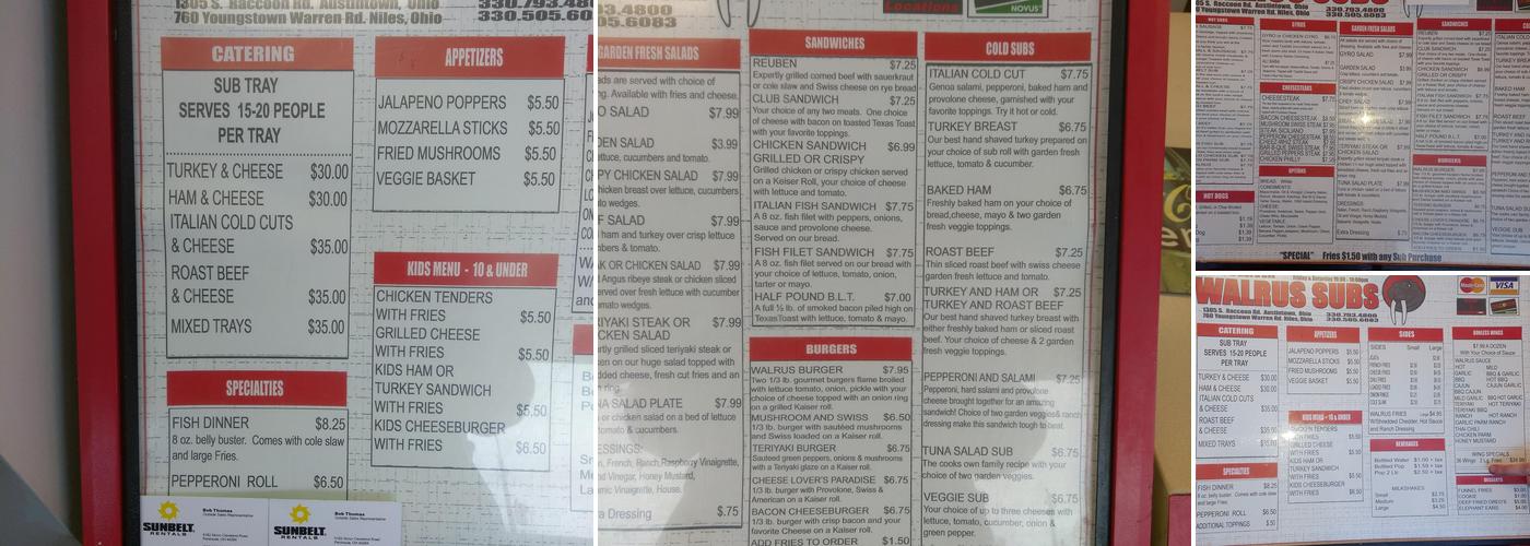 Walrus Subs Menu