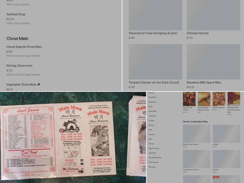 Main Moon Chinese Restaurant Menu