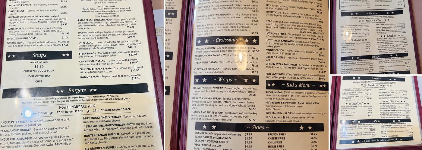 Four Star Diner Menu