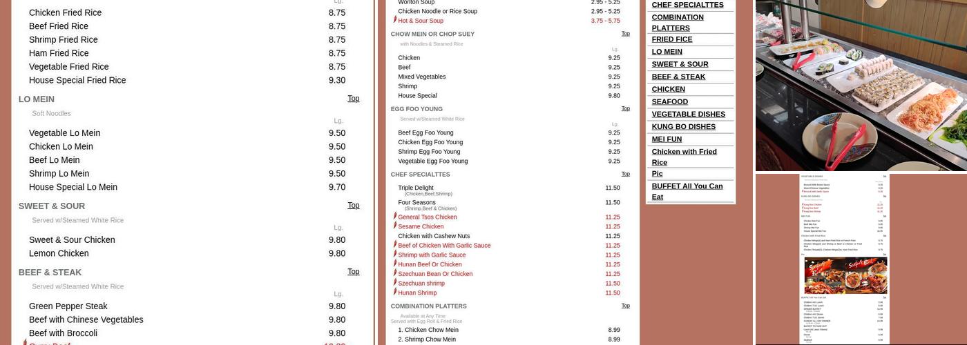 Eastern Buffet Menu