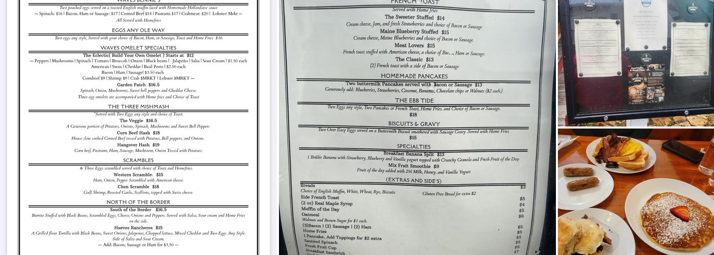 Waves Restaurant Menu