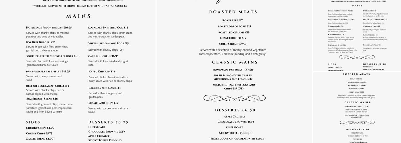 The New Inn Seagry Menu