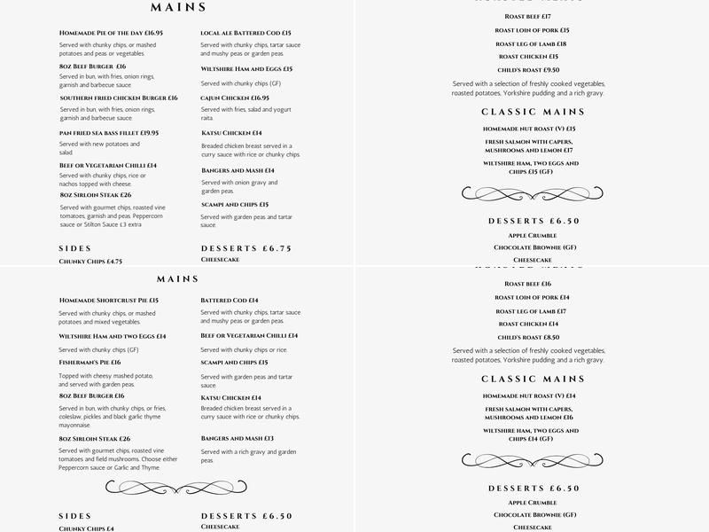 The New Inn Seagry Menu