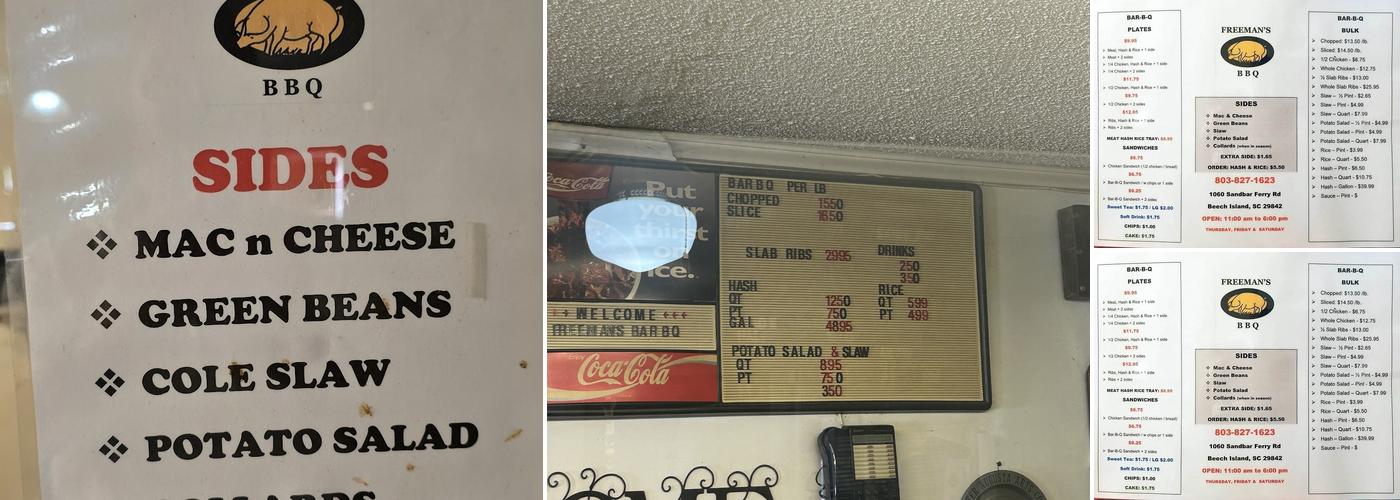 Freeman's Bar-B-Que Menu