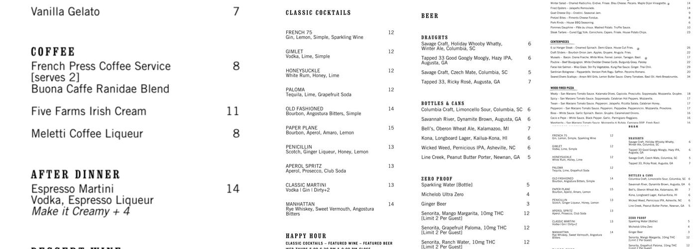 Craft & Vine Menu