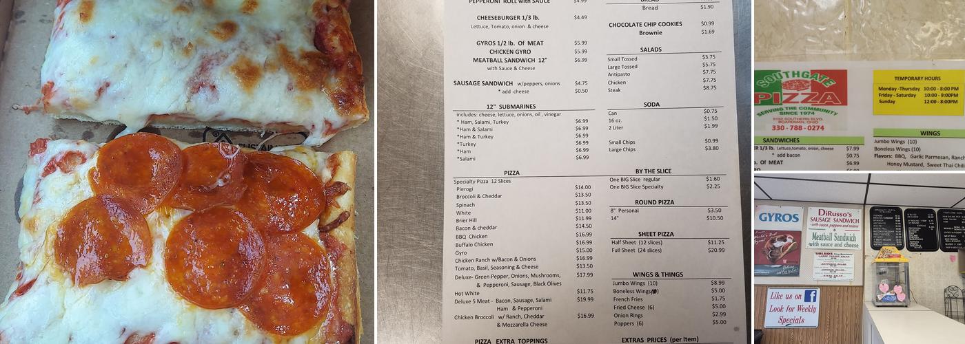 Southgate Pizza Menu