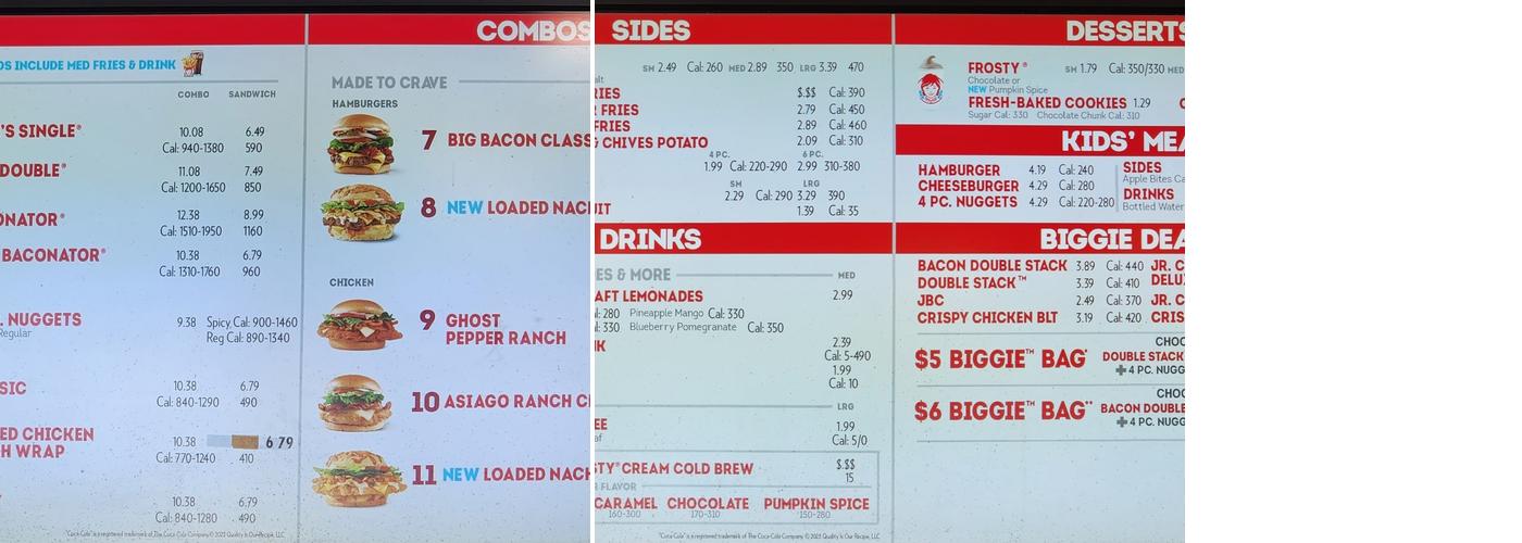 Wendy's Menu