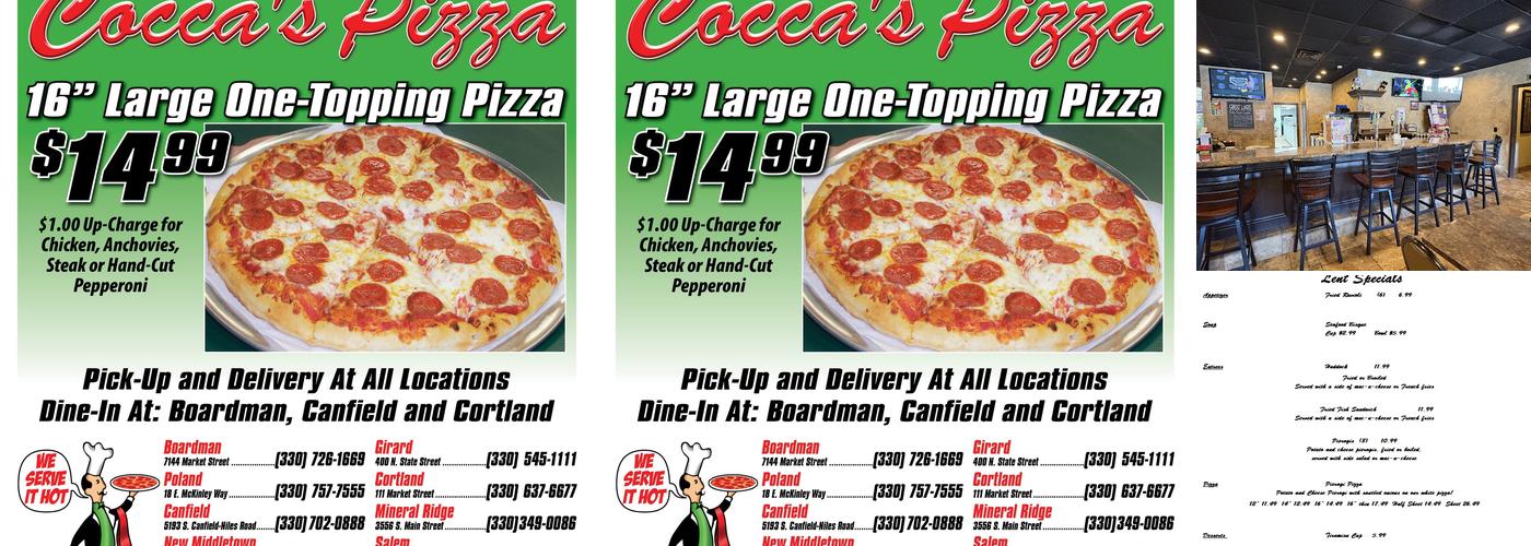Cocca's Pizza Menu