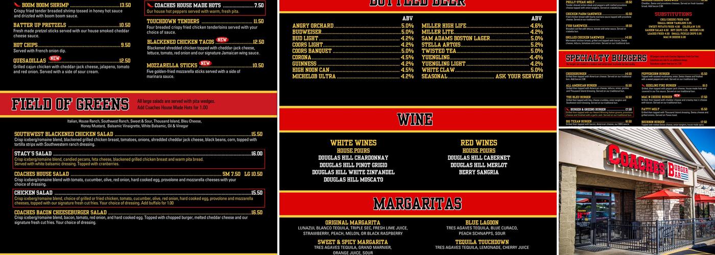 Coaches Burger Bar Menu