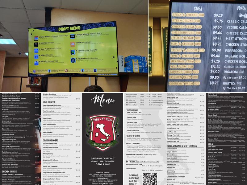 Tony's New York Pizza Menu