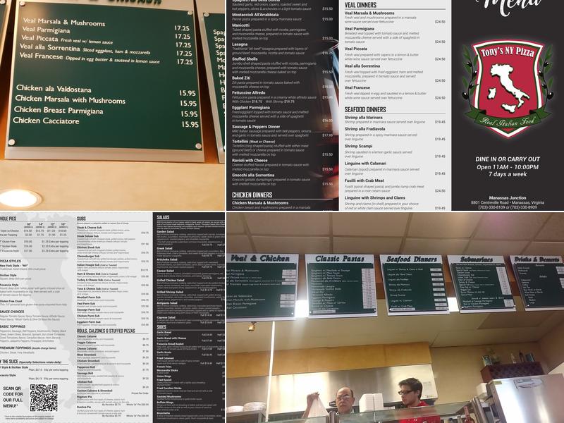 Tony's New York Pizza Menu