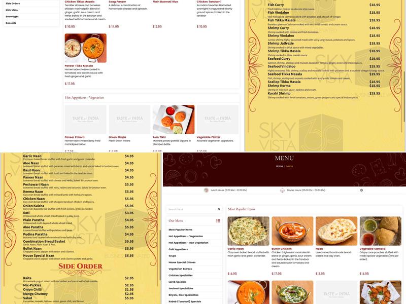 Taste Of India Menu