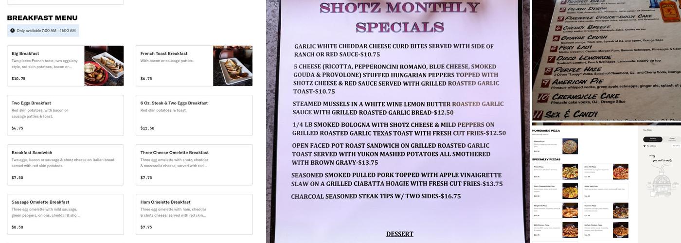 Shotz Bar & Grille Menu