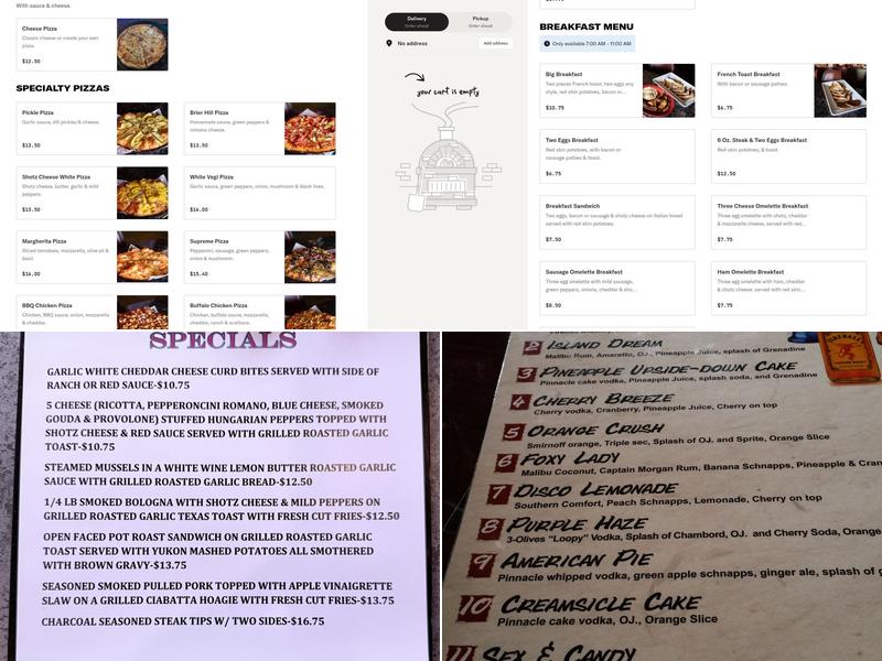 Shotz Bar & Grille Menu