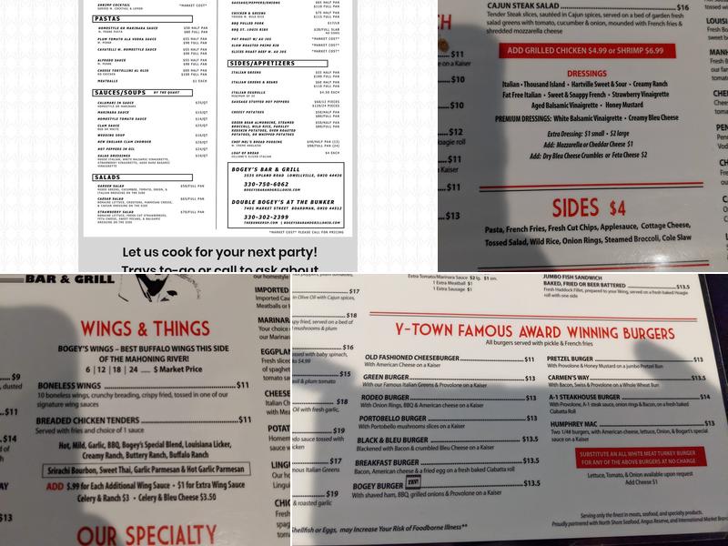 Bogey's Bar & Grill Menu