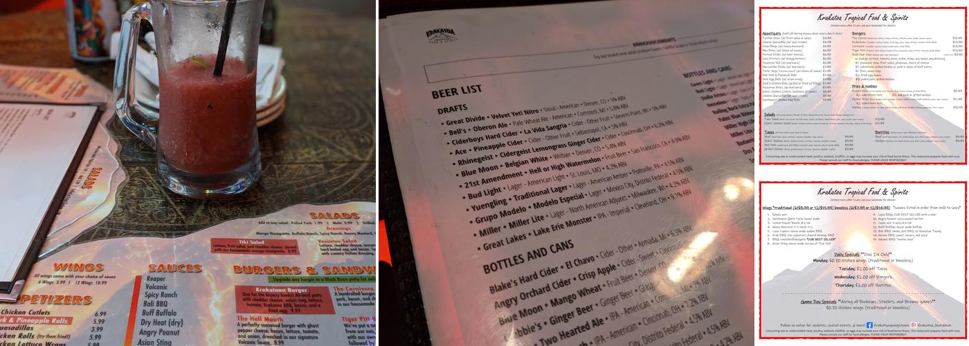 Krakatoa Tropical Food & Spirits Menu