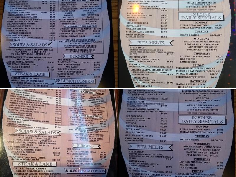 Keg Bar and Grille Menu