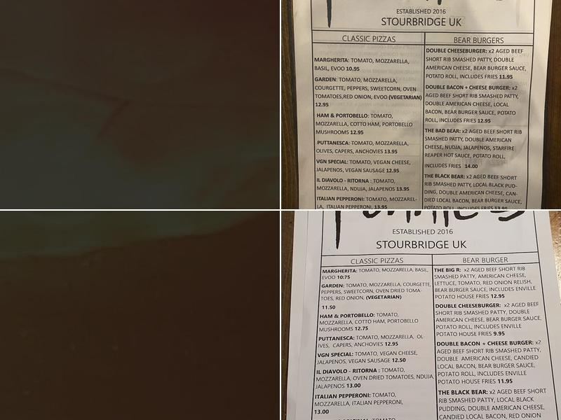 Ronnies Wood Fired Pizza Menu