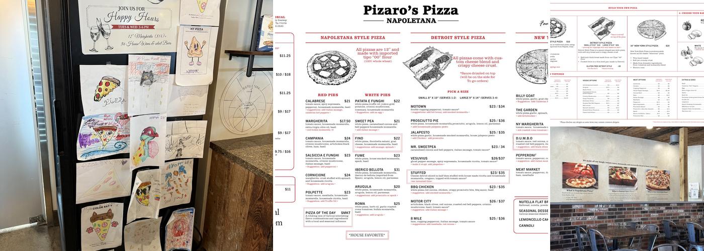 Pizaro's Pizza Napoletana Menu