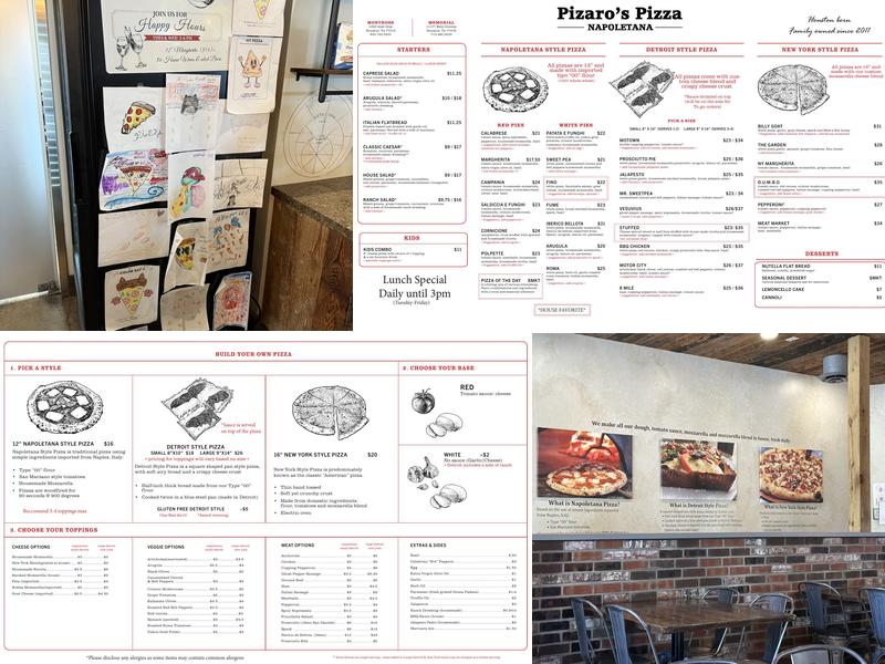 Pizaro's Pizza Napoletana Menu