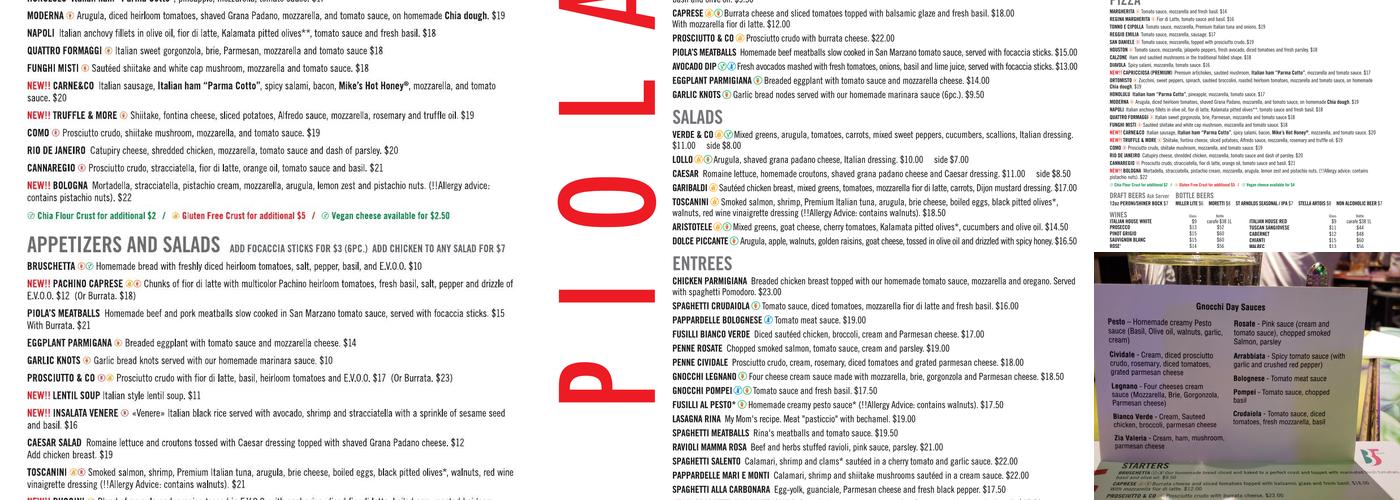 Piola Midtown Menu